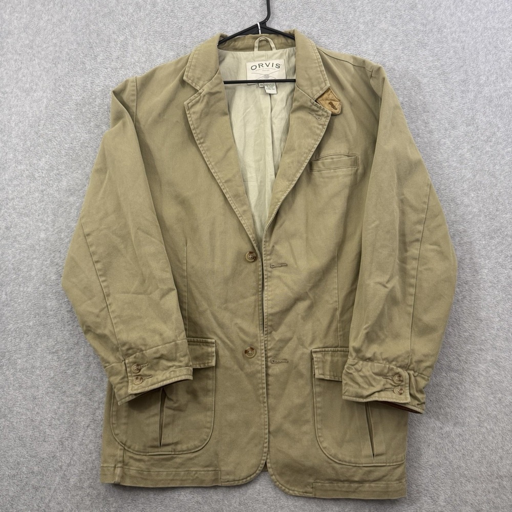 Orvis‎ Jacket Mens 46 L Khaki Cotton Canvas Field Chore Coat Safari Barn Sport